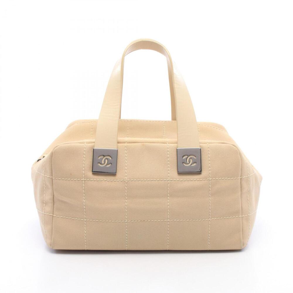Chanel Chocolate Bar Handbag, Canvas and Leather, Women's, Beige